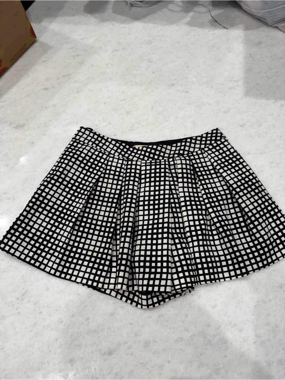 L'AGENCE Black and White Grid Pleated Skort